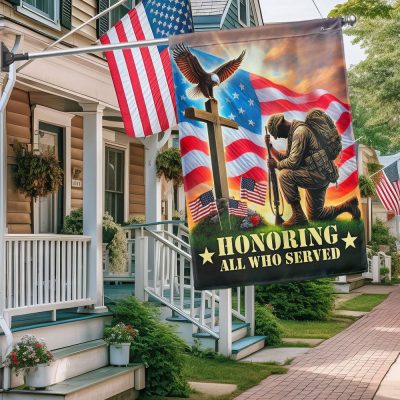 Veterans Day Honoring All Who Served Kneeling Soldier Veteran American Flag MLN4043F - Flagwix