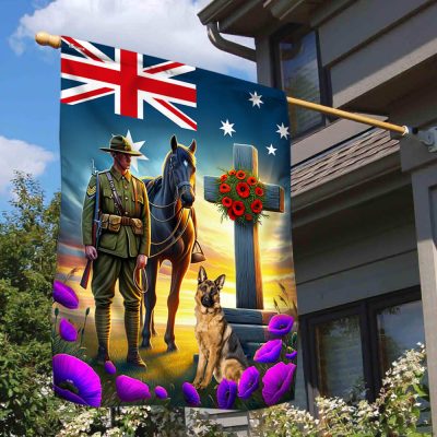 FLAGWIX Anzac Day Animals in War Purple Poppy Australian Flag MLN2836F - Flagwix