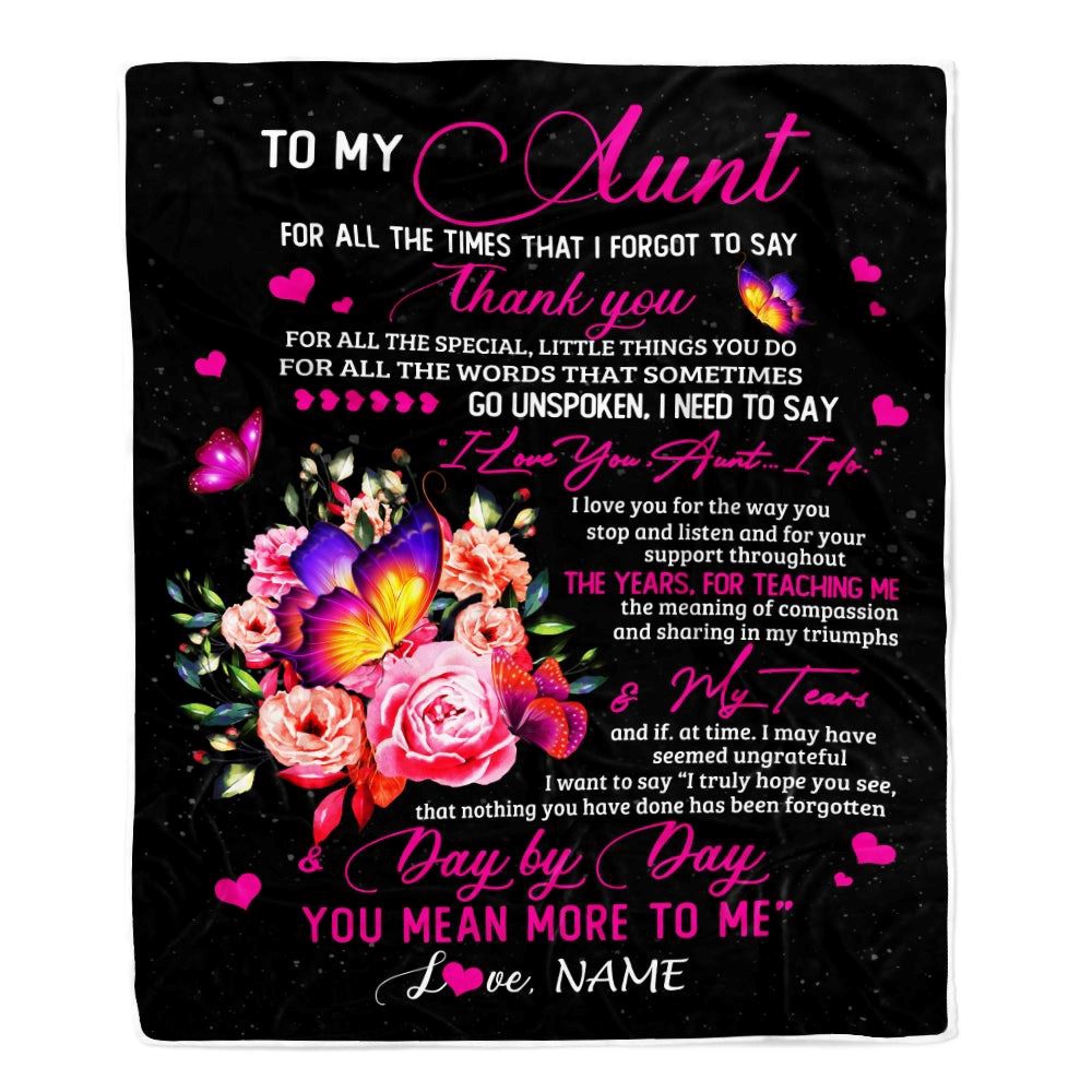 To My Aunt Blanket From Daughter Son Flower Butterfly Thank You For All The Special, Personalized Blanket For Mom, Mother's Day Gifts Blanket