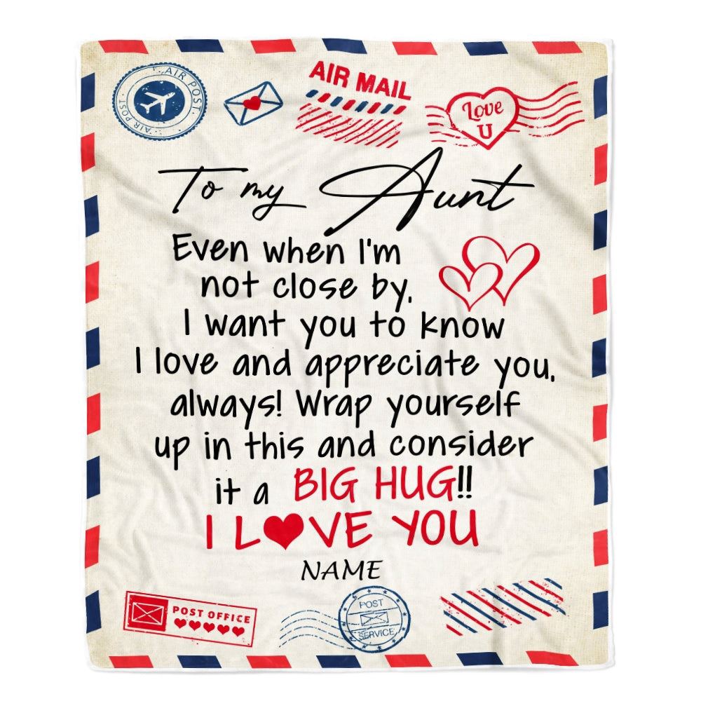 To My Aunt Blanket From Nephew Niece I Love You Hugs Air Mail Letter, Personalized Blanket For Mom, Mother's Day Gifts Blanket