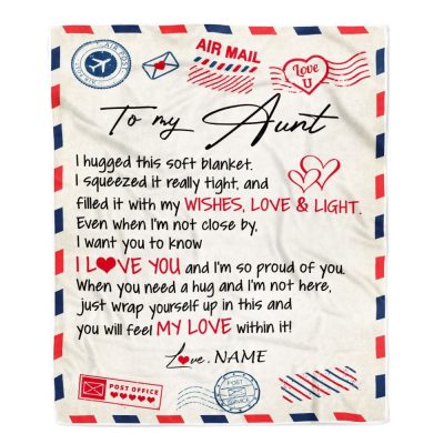 To My Aunt Blanket From Niece Nephew Air Mail Letter I Love You, Personalized Blanket For Mom, Mother's Day Gifts Blanket