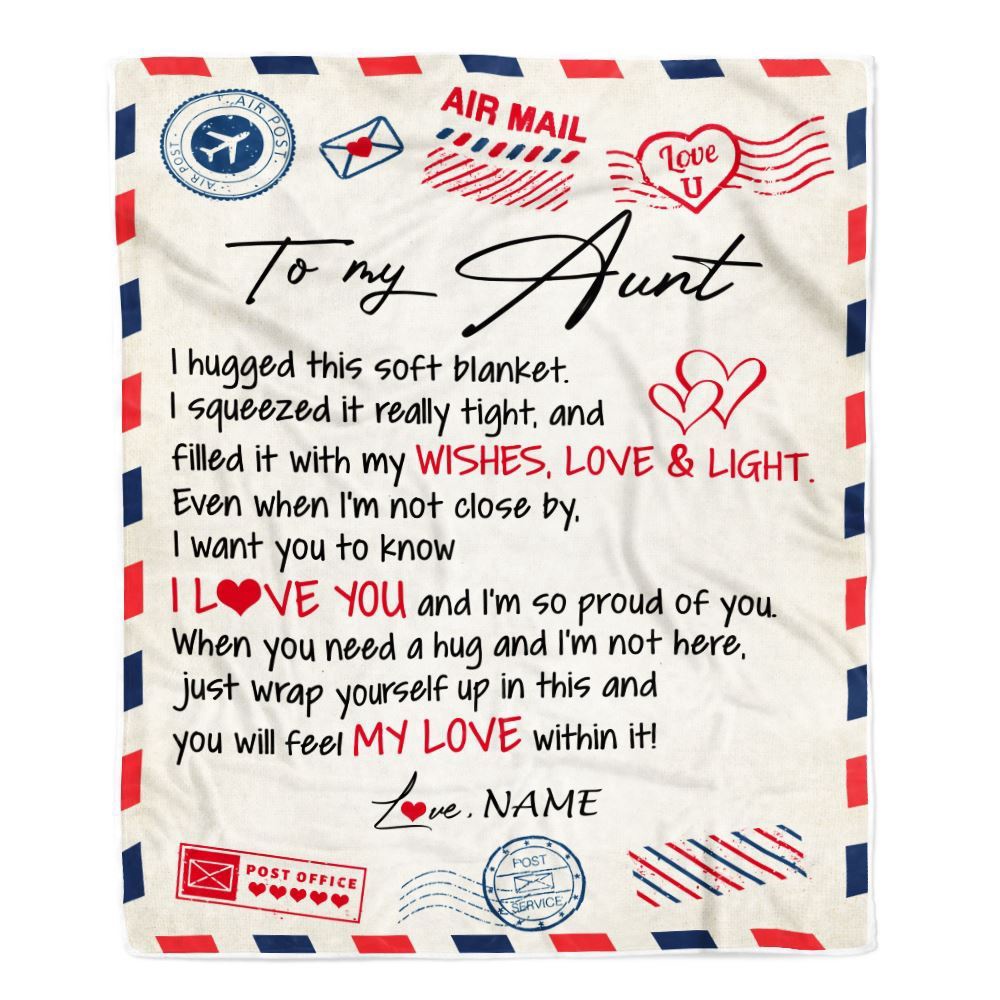 To My Aunt Blanket From Niece Nephew Air Mail Letter I Love You, Personalized Blanket For Mom, Mother's Day Gifts Blanket