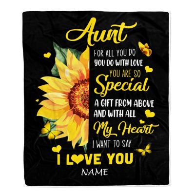 To My Aunt Blanket From Niece Nephew I Want To Say I Love You Sunfower, Personalized Blanket For Mom, Mother's Day Gifts Blanket