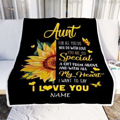 To My Aunt Blanket From Niece Nephew I Want To Say I Love You Sunfower, Personalized Blanket For Mom, Mother's Day Gifts Blanket