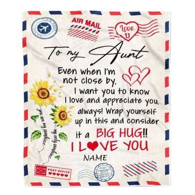 To My Aunt Blanket From Niece Nephew Love Big Hug Air Mail Letter Sunflower, Personalized Blanket For Mom, Mother's Day Gifts Blanket