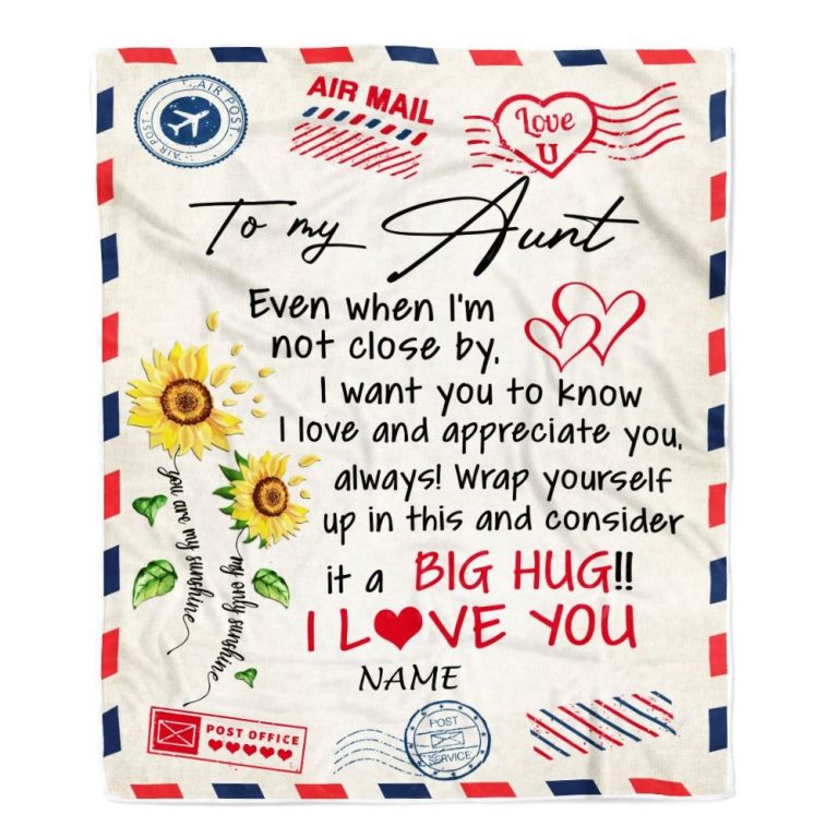To My Aunt Blanket From Niece Nephew Love Big Hug Air Mail Letter Sunflower, Personalized Blanket For Mom, Mother's Day Gifts Blanket