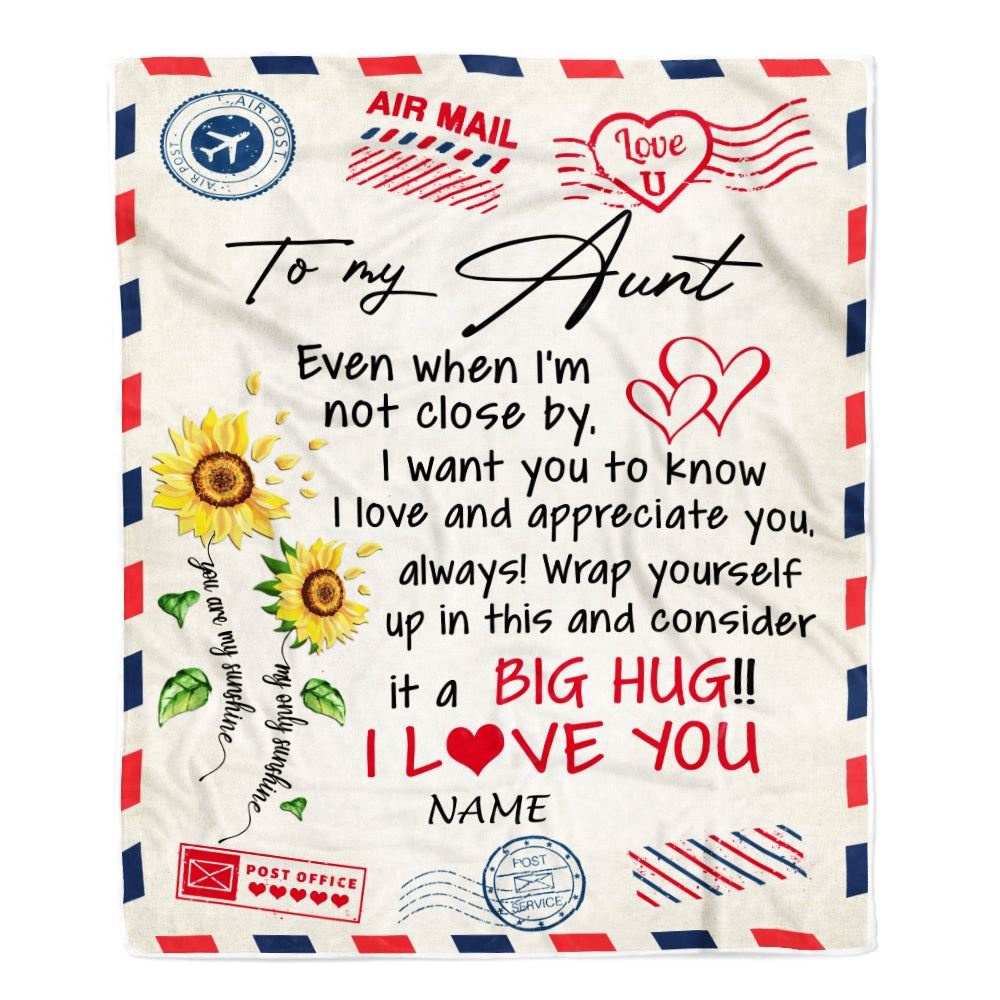 To My Aunt Blanket From Niece Nephew Love Big Hug Air Mail Letter Sunflower, Personalized Blanket For Mom, Mother's Day Gifts Blanket