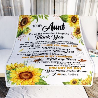 To My Aunt Blanket From Niece Nephew Sunflower Thank You I Love You, Personalized Blanket For Mom, Mother's Day Gifts Blanket