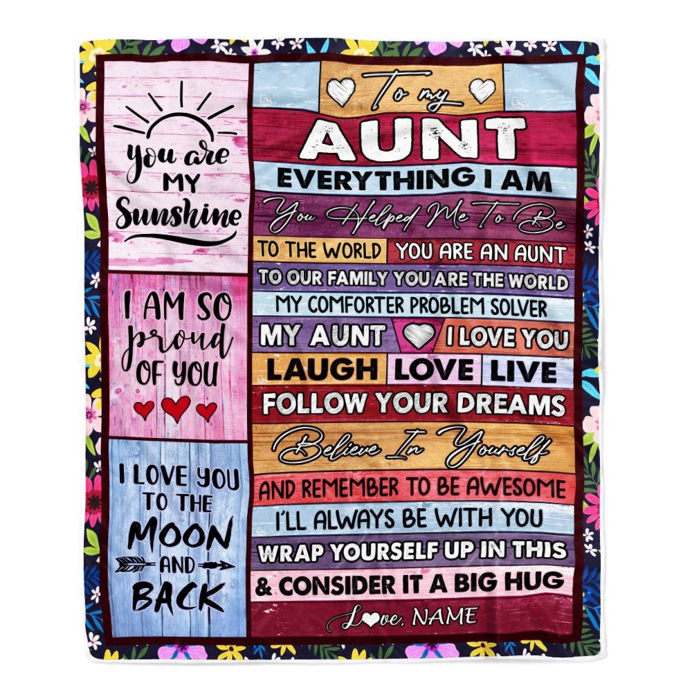 To My Aunt Blanket From Niece Nephew Wood Everything I Am You Helped Me To Be, Personalized Blanket For Mom, Mother's Day Gifts Blanket