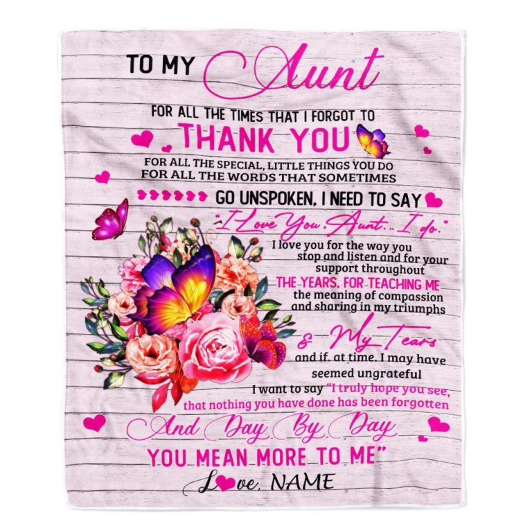 To My Aunt Blanket From Niece Nephew Wood Floral Butterfly Thank You I Love You, Personalized Blanket For Mom, Mother's Day Gifts Blanket
