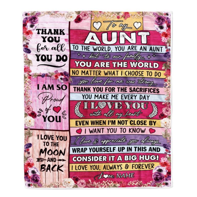 To My Aunt Blanket From Niece Nephew Wood Floral Thank You I Love You, Personalized Blanket For Mom, Mother's Day Gifts Blanket