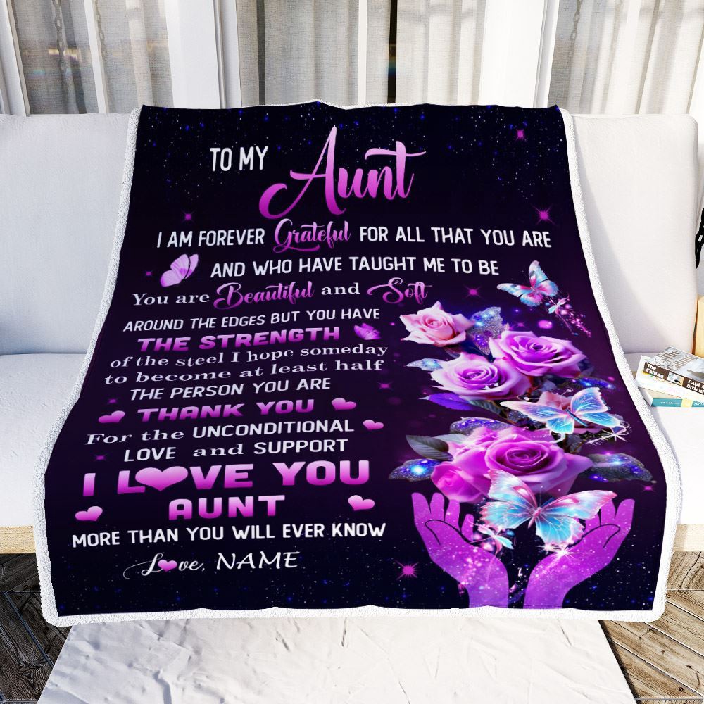 To My Aunt Blanket From Niece Thank You For Love Butterfly, Personalized Blanket For Mom, Mother's Day Gifts Blanket