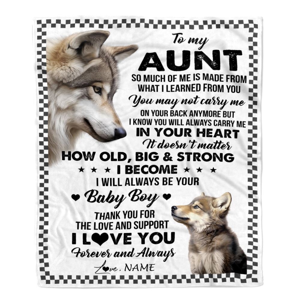 To My Aunt From Nephew Blanket Wolf Always Be Your Little Boy Gift, Personalized Blanket For Mom, Mother's Day Gifts Blanket