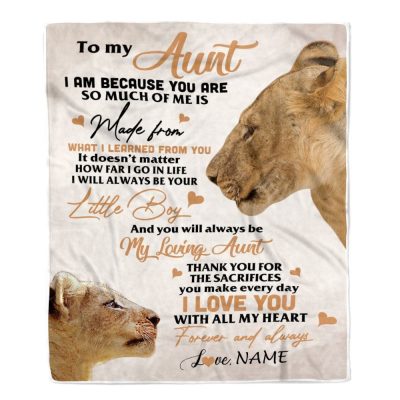 To My Aunt From Nephew Lion I Love You With All My Heart Mockup, Personalized Blanket For Mom, Mother's Day Gifts Blanket