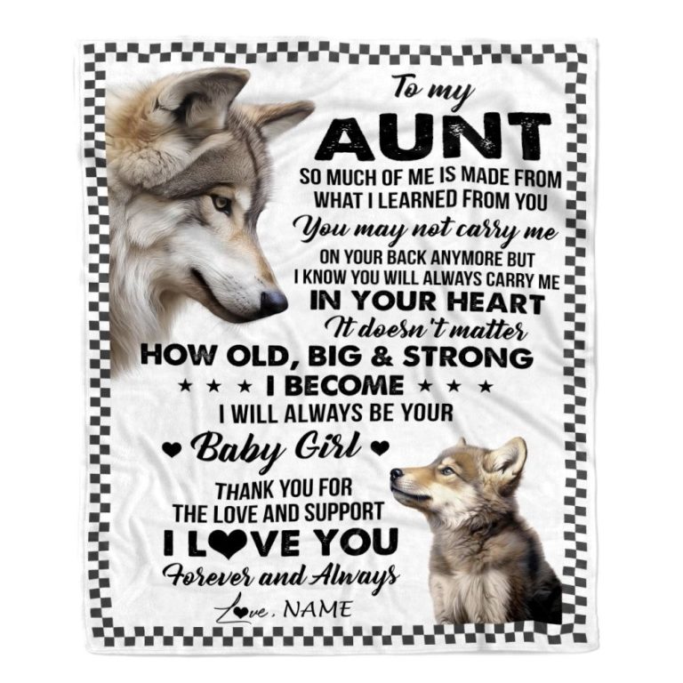 To My Aunt From Niece Blanket Wolf Always Be Your Little Girl Gift, Personalized Blanket For Mom, Mother's Day Gifts Blanket