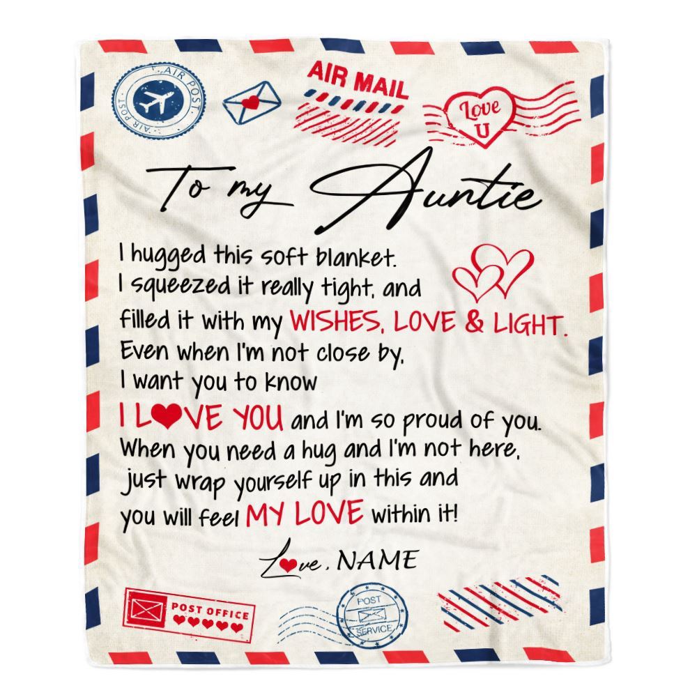 To My Auntie Blanket From Niece Nephew Air Mail Letter I Love You, Personalized Blanket For Mom, Mother's Day Gifts Blanket