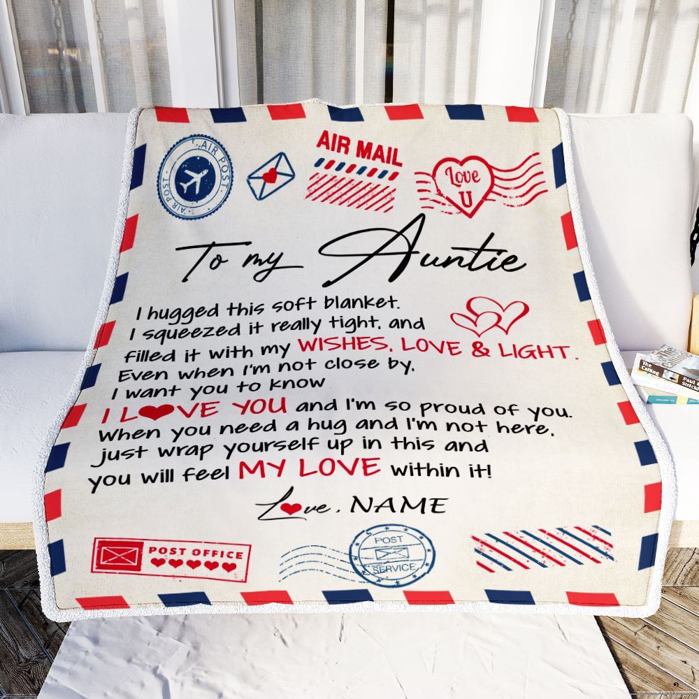 To My Auntie Blanket From Niece Nephew Air Mail Letter I Love You, Personalized Blanket For Mom, Mother's Day Gifts Blanket