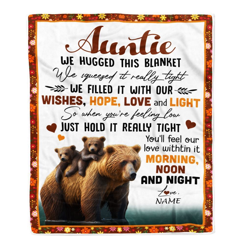 To My Auntie Blanket From Niece Nephew Bear I Love You, Personalized Blanket For Mom, Mother's Day Gifts Blanket