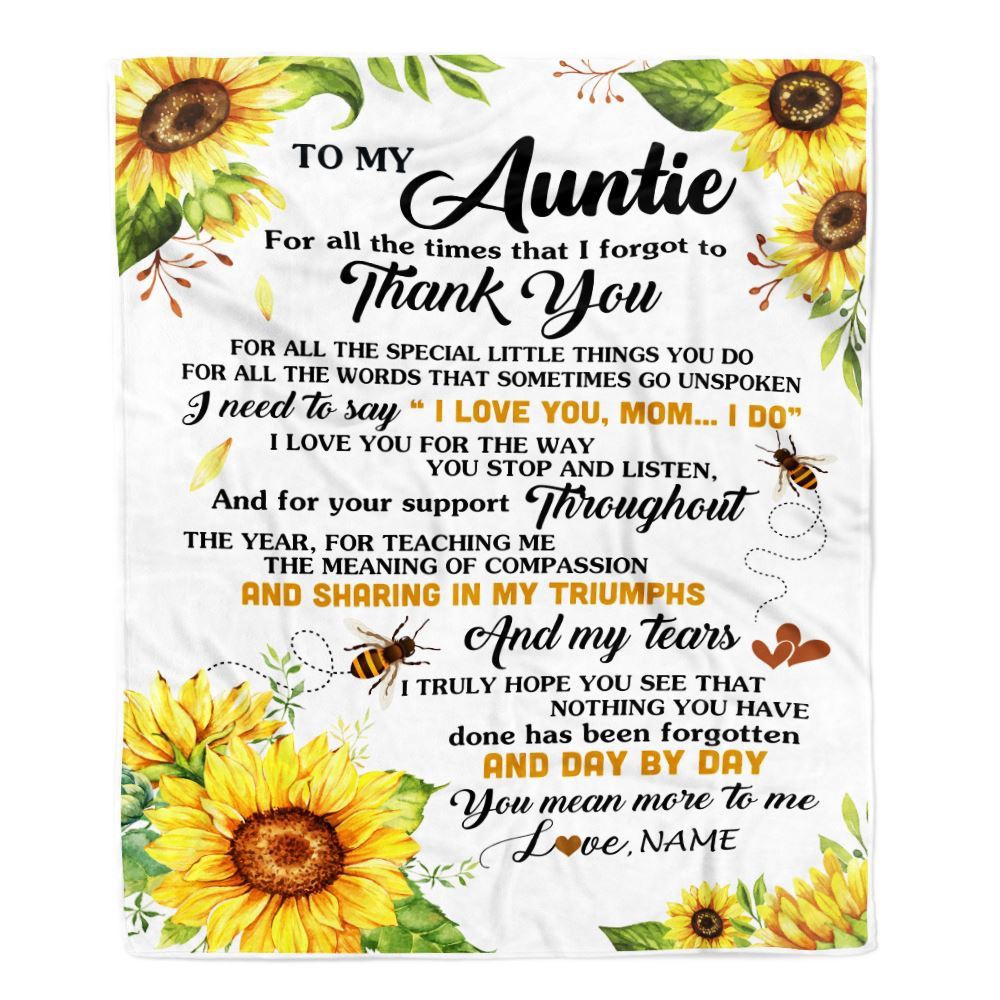 To My Auntie Blanket From Niece Nephew Sunflower Thank You I Love You, Personalized Blanket For Mom, Mother's Day Gifts Blanket To My Auntie Blanket From Niece Nephew Sunflower Thank You I Love You, Personalized Blanket For Mom, Mother's Day Gifts Blanket