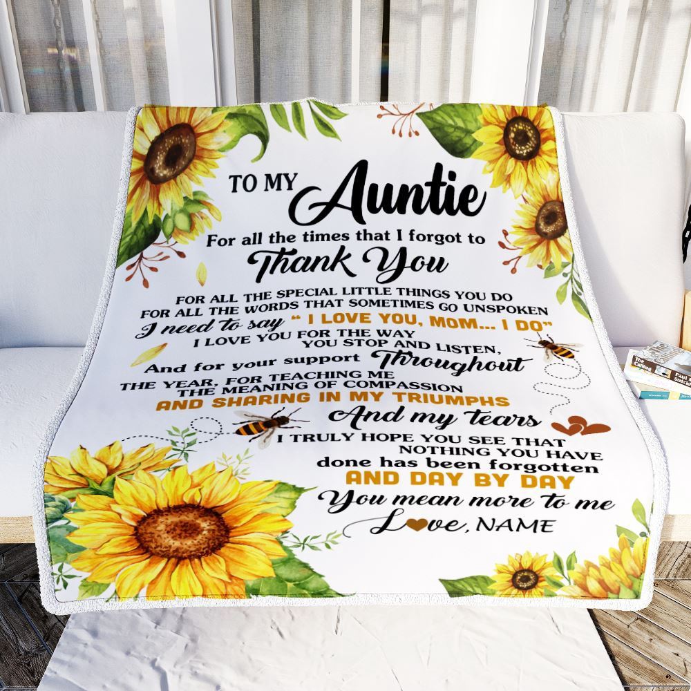 To My Auntie Blanket From Niece Nephew Sunflower Thank You I Love You, Personalized Blanket For Mom, Mother's Day Gifts Blanket To My Auntie Blanket From Niece Nephew Sunflower Thank You I Love You, Personalized Blanket For Mom, Mother's Day Gifts Blanket