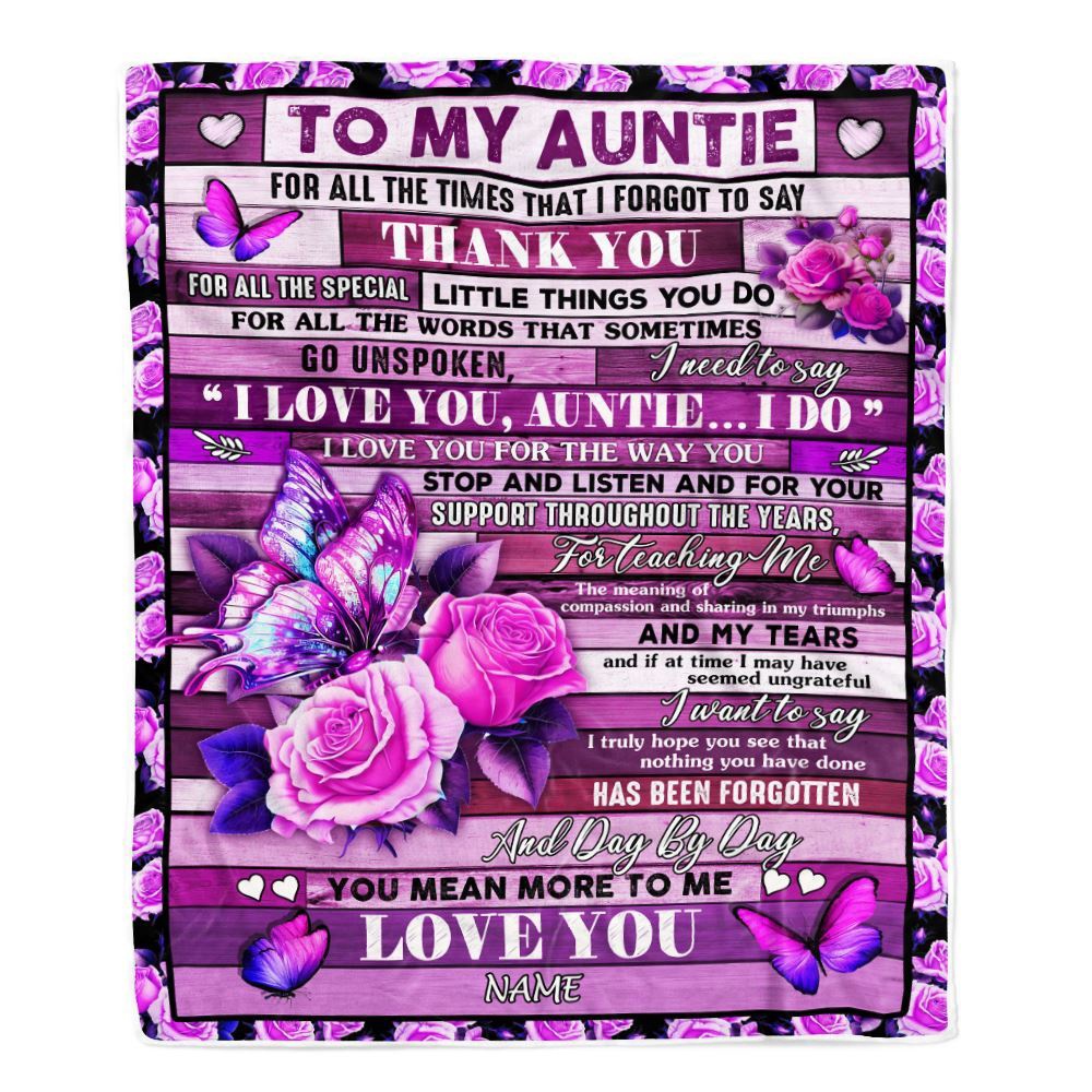 To My Auntie Blanket From Niece Nephew Wood Butterfly You Mean More To Me, Personalized Blanket For Mom, Mother's Day Gifts Blanket