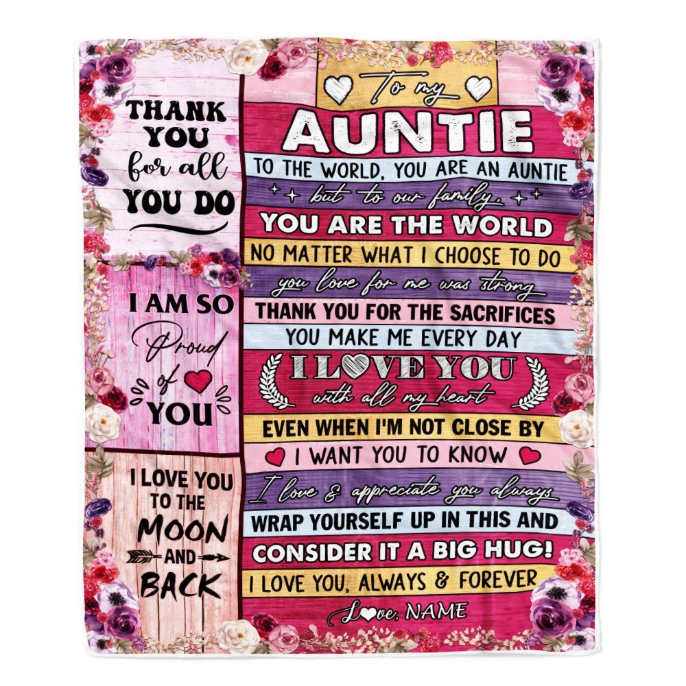To My Auntie Blanket From Niece Nephew Wood Floral Thank You I Love You, Personalized Blanket For Mom, Mother's Day Gifts Blanket To My Auntie Blanket From Niece Nephew Wood Floral Thank You I Love You, Personalized Blanket For Mom, Mother's Day Gifts Blanket