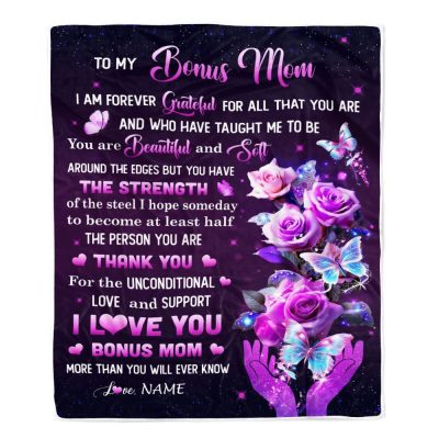 To My Bonus Mom Blanket From Daughter Thank You For Love Butterfly, Personalized Blanket For Mom, Mother's Day Gifts Blanket