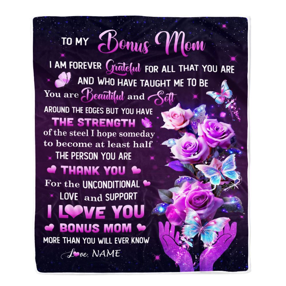 To My Bonus Mom Blanket From Daughter Thank You For Love Butterfly, Personalized Blanket For Mom, Mother's Day Gifts Blanket To My Bonus Mom Blanket From Daughter Thank You For Love Butterfly, Personalized Blanket For Mom, Mother's Day Gifts Blanket