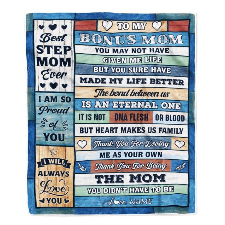 To My Bonus Mom Blanket From Step Daughter Son Wood Best Gifts For Great, Personalized Blanket For Mom, Mother's Day Gifts Blanket