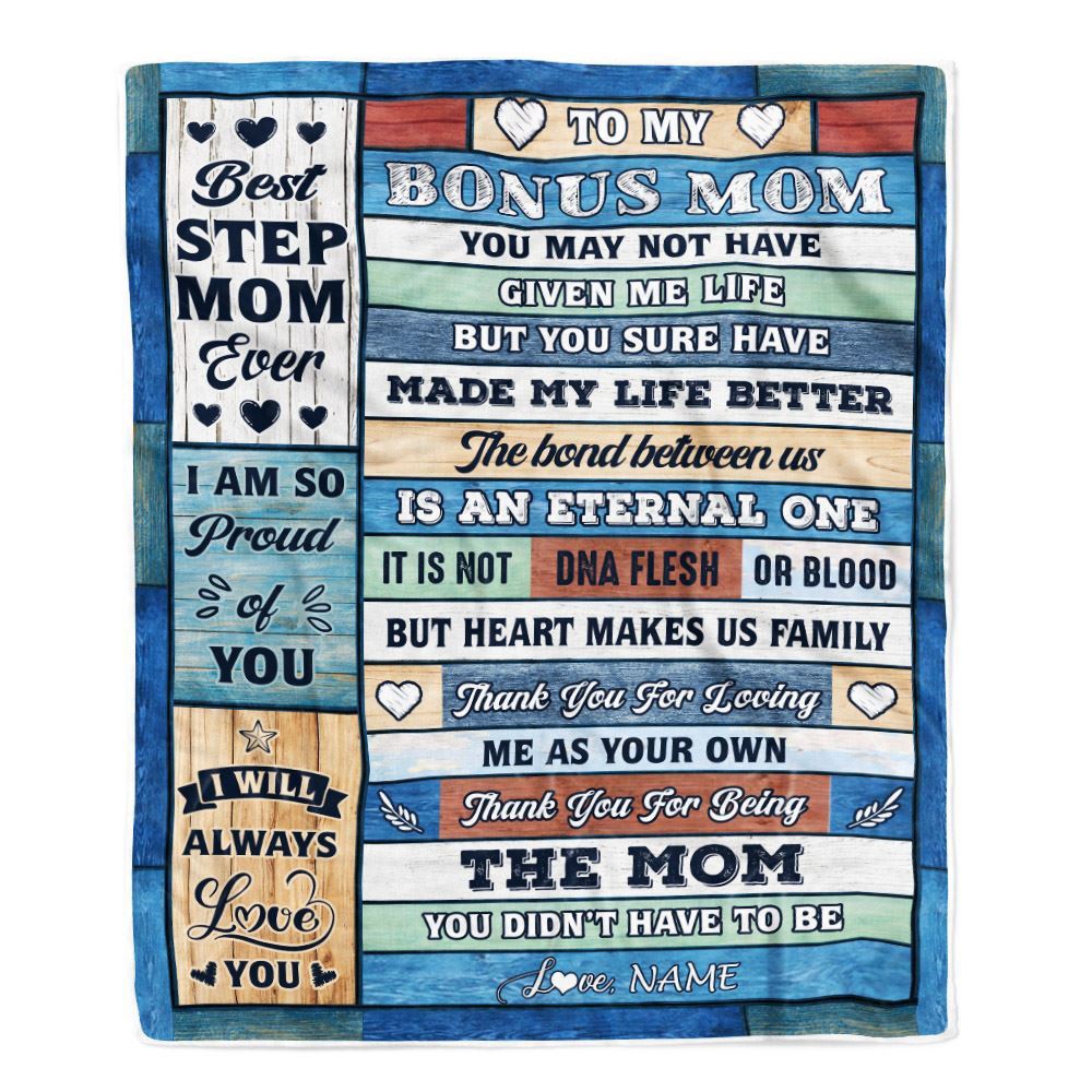 To My Bonus Mom Blanket From Step Daughter Son Wood Best Gifts For Great, Personalized Blanket For Mom, Mother's Day Gifts Blanket To My Bonus Mom Blanket From Step Daughter Son Wood Best Gifts For Great, Personalized Blanket For Mom, Mother's Day Gifts Blanket
