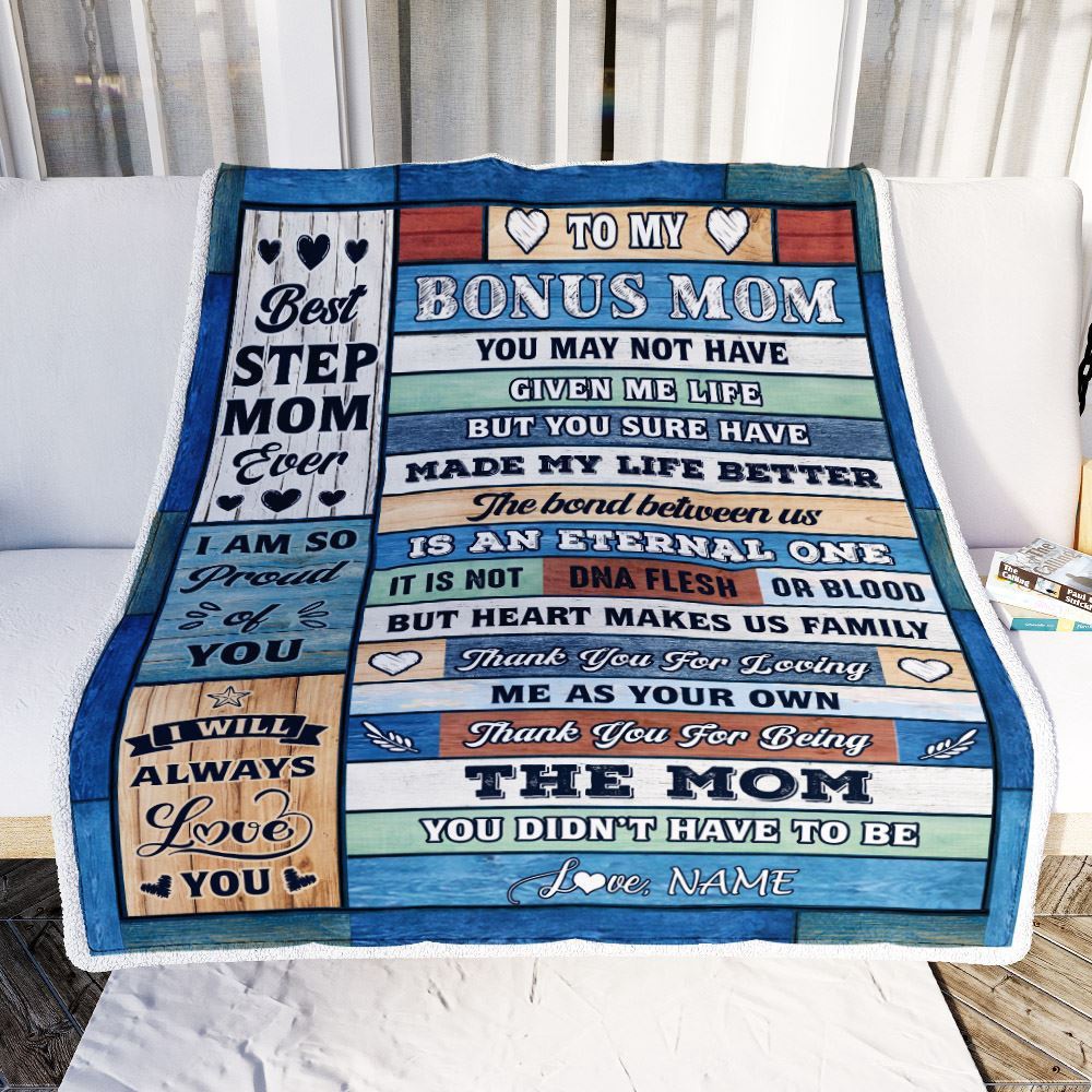 To My Bonus Mom Blanket From Step Daughter Son Wood Best Gifts For Great, Personalized Blanket For Mom, Mother's Day Gifts Blanket To My Bonus Mom Blanket From Step Daughter Son Wood Best Gifts For Great, Personalized Blanket For Mom, Mother's Day Gifts Blanket