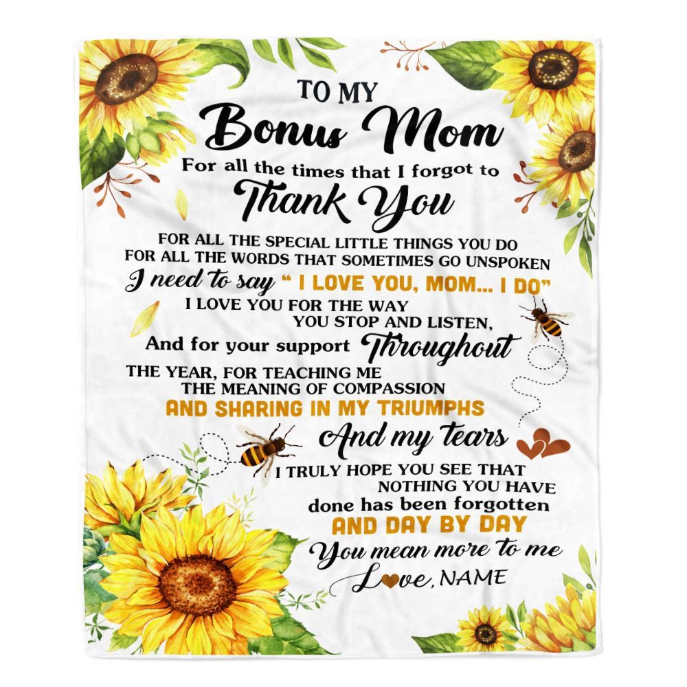 To My Bonus Mom Blanket From Step Daughter Sunflower Thank You I Love You, Personalized Blanket For Mom, Mother's Day Gifts Blanket To My Bonus Mom Blanket From Step Daughter Sunflower Thank You I Love You, Personalized Blanket For Mom, Mother's Day Gifts Blanket