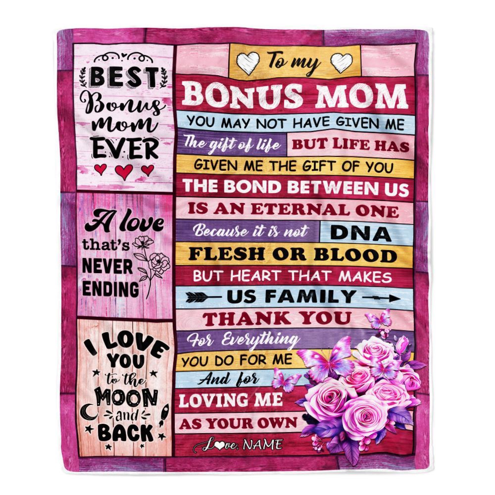 To My Bonus Mom Blanket From Stepdaughter Stepson Wood Thank You For Everything Step, Personalized Blanket For Mom, Mother's Day Gifts Blanket