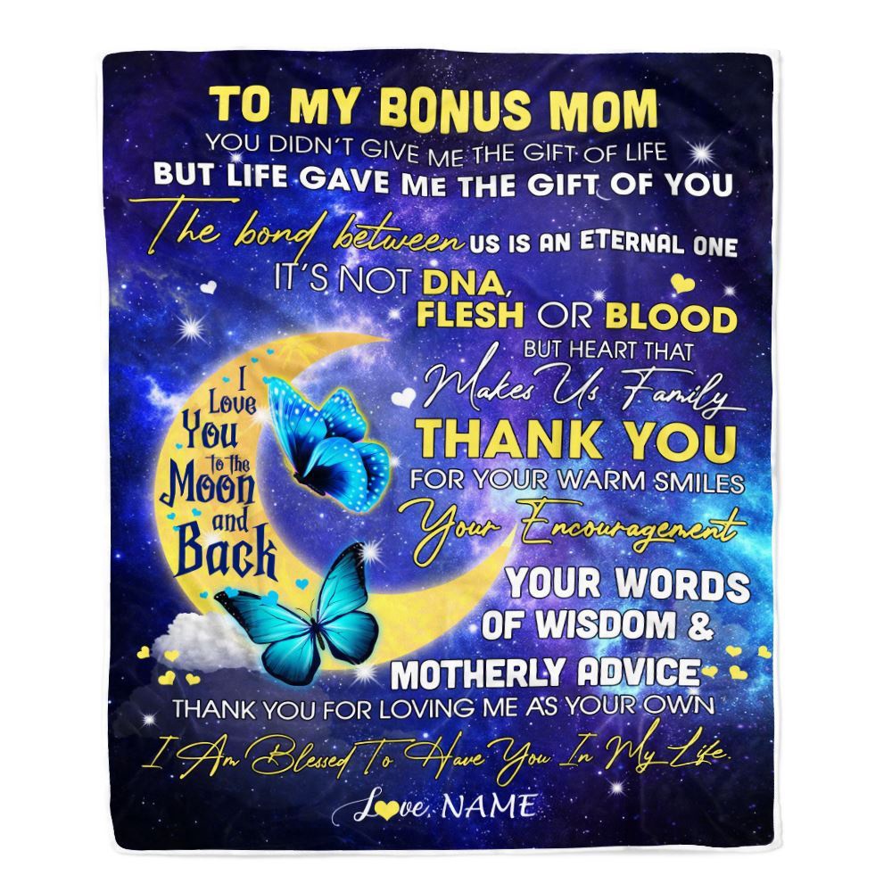 To My Bonus Mom Blanket from Daughter In Law Thank You For Loving Me Butterfly, Personalized Blanket For Mom, Mother's Day Gifts Blanket To My Bonus Mom Blanket from Daughter In Law Thank You For Loving Me Butterfly, Personalized Blanket For Mom, Mother's Day Gifts Blanket