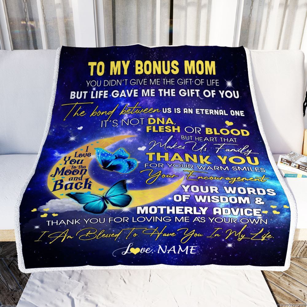 To My Bonus Mom Blanket from Daughter In Law Thank You For Loving Me Butterfly, Personalized Blanket For Mom, Mother's Day Gifts Blanket To My Bonus Mom Blanket from Daughter In Law Thank You For Loving Me Butterfly, Personalized Blanket For Mom, Mother's Day Gifts Blanket