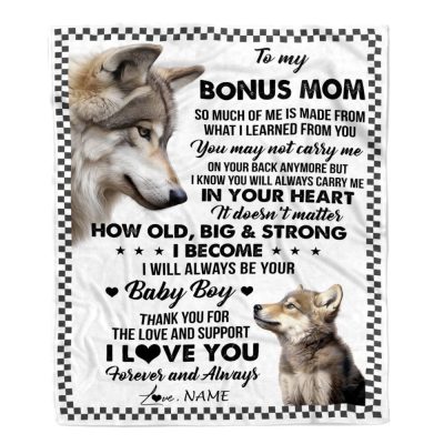 To My Bonus Mom From Step Son Blanket Wolf Always Be Your Little, Personalized Blanket For Mom, Mother's Day Gifts Blanket