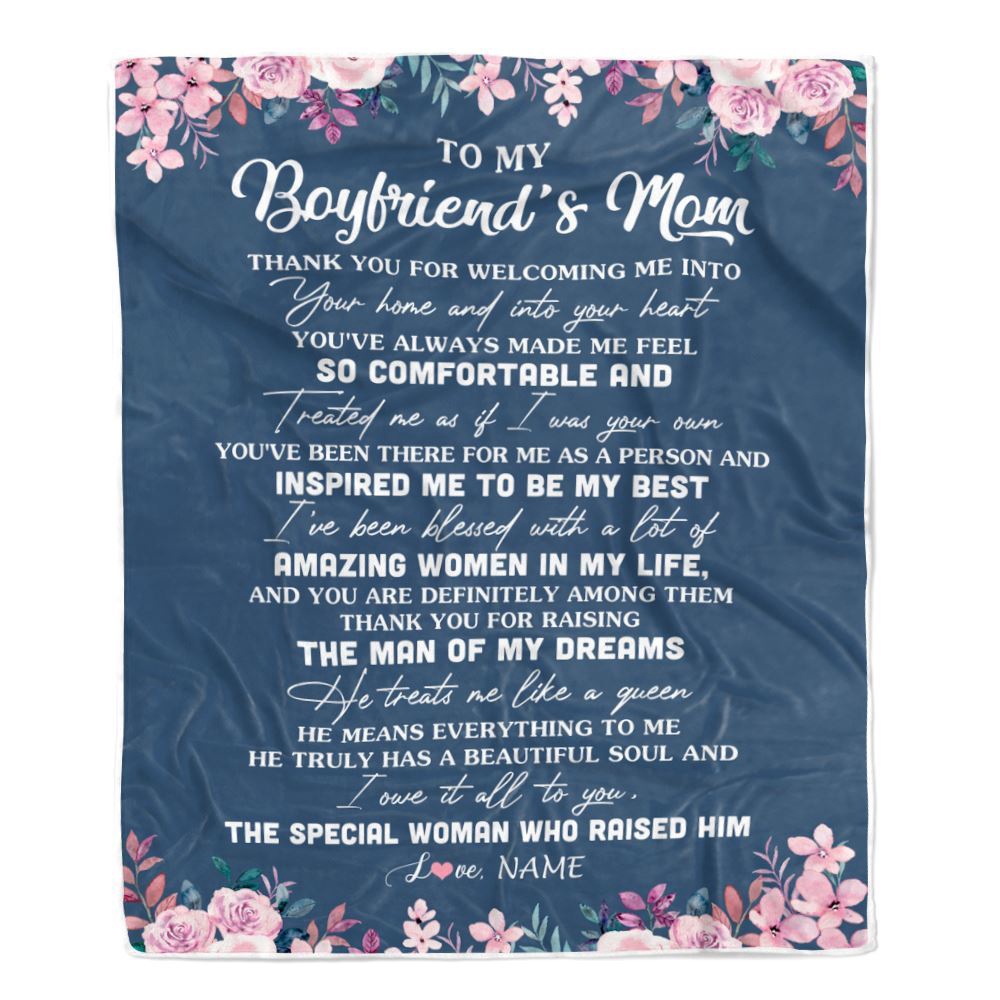 To My Boyfriend's Mom Blanket Thank You For Welcoming Me, Personalized Blanket For Mom, Mother's Day Gifts Blanket To My Boyfriend's Mom Blanket Thank You For Welcoming Me, Personalized Blanket For Mom, Mother's Day Gifts Blanket