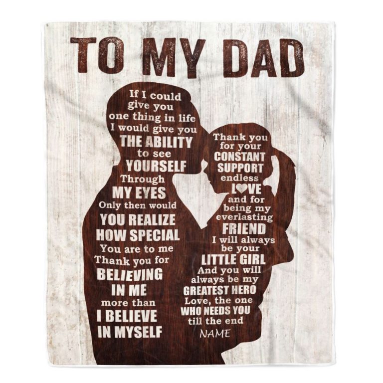 To My Dad Blanket from Daughter Wood Little Girl Thank you For Love Support, Personalized Blanket For Mom, Mother's Day Gifts Blanket