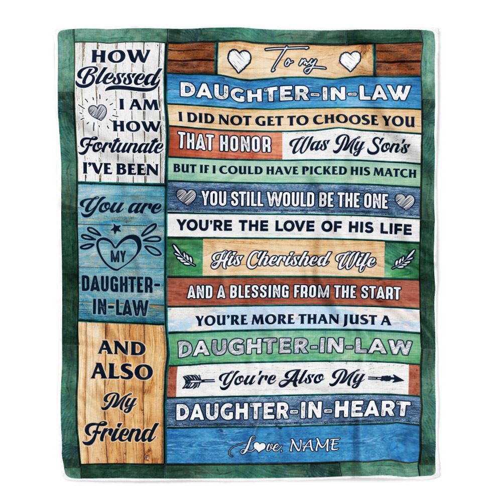 To My Daughter In Law Blanket From Mother In Law Wood You're Also My Daughter In Heart, Mother Day Blanket, Personalized Blanket For Mom