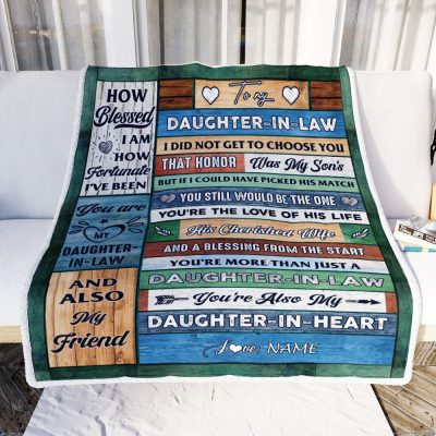To My Daughter In Law Blanket From Mother In Law Wood You're Also My Daughter In Heart, Mother Day Blanket, Personalized Blanket For Mom