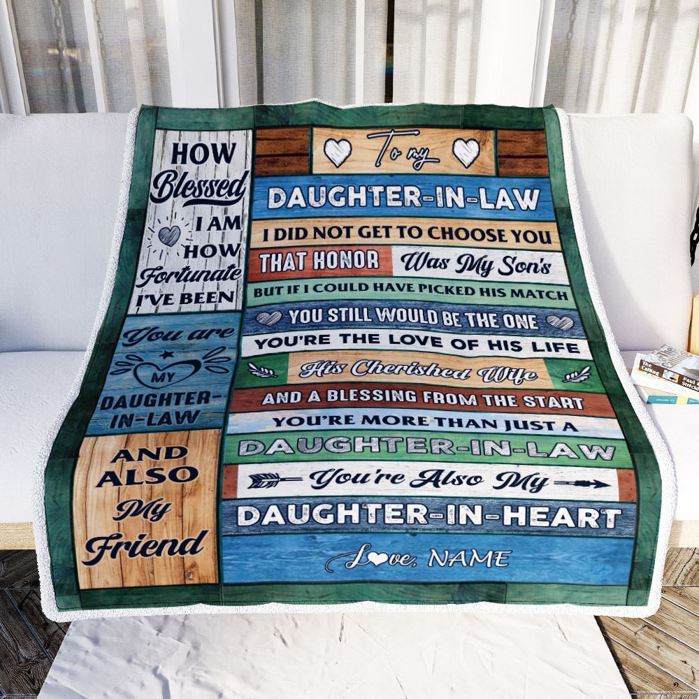 To My Daughter In Law Blanket From Mother In Law Wood You're Also My Daughter In Heart, Mother Day Blanket, Personalized Blanket For Mom