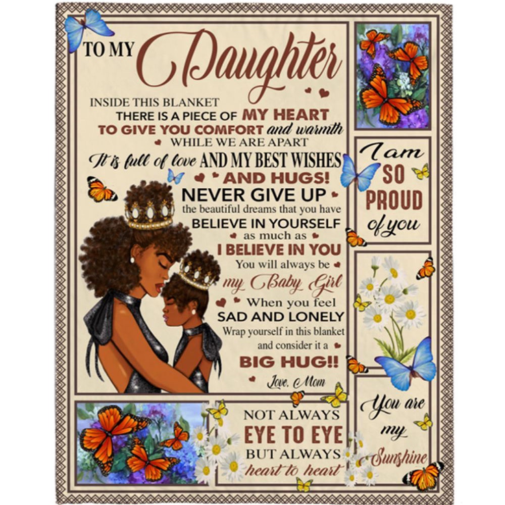 To My Daughter Mom Love You Never Give Up Black Girl Gift Ideas Blanket, Blankets For Mothers Day