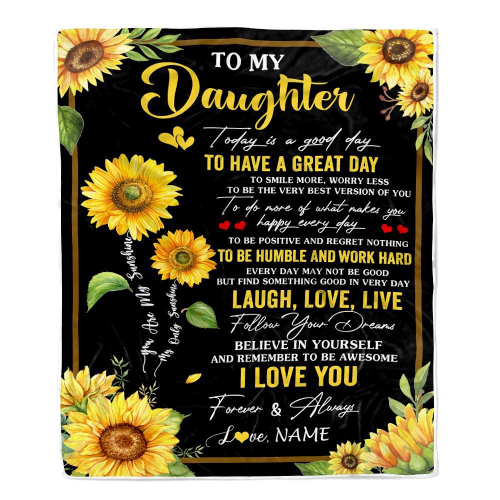 To My Daughter Sunflower Blanket From Mom Mother Every Day Laugh Love Live, Mother Day Blanket, Personalized Blanket For Mom