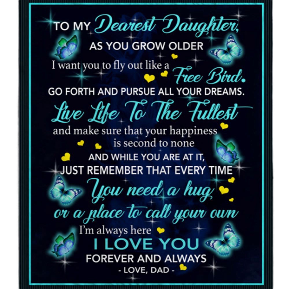 To My Dearest Daughter I Love You Blankets Gift From Dad Butterfly Black Fleece Blanket, Blankets For Mothers Day