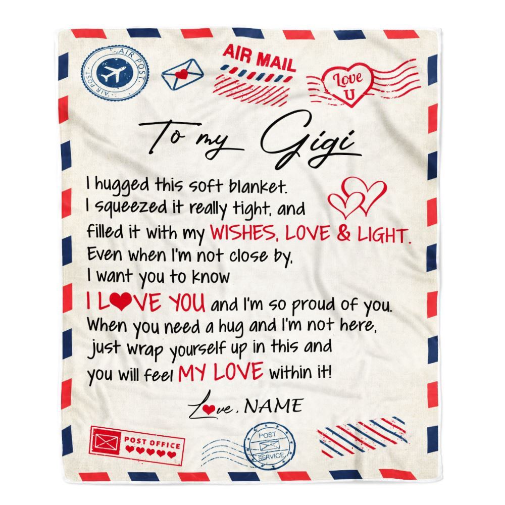 To My Gigi Blanket From Grandkids Grandson Air Mail Letter I Love You, Mother Day Blanket, Personalized Blanket For Mom