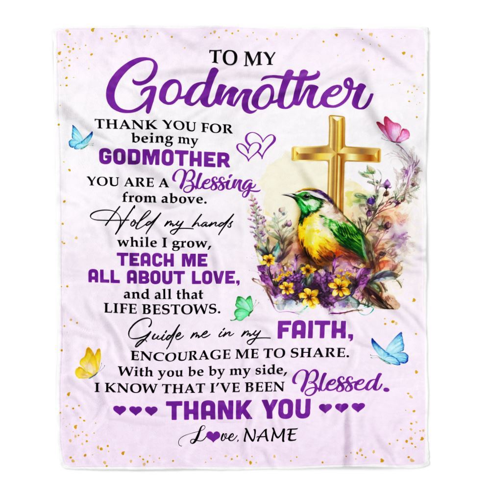 To My Godmother Blanket From Goddaughter Godson Cross Flower Thank You Blessing, Mother Day Blanket, Personalized Blanket For Mom To My Godmother Blanket From Goddaughter Godson Cross Flower Thank You Blessing, Mother Day Blanket, Personalized Blanket For Mom
