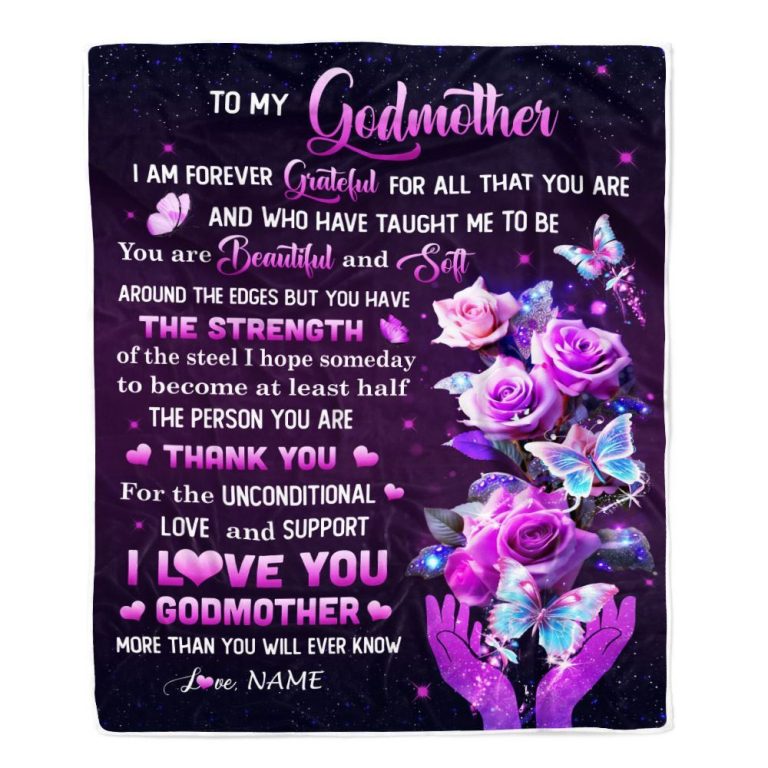 To My Godmother Blanket Thank You For Love Butterfly, Mother Day Blanket, Personalized Blanket For Mom