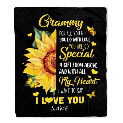 To My Grammy Blanket From Grandkids Granddaughter I Want To Say I Love You Sunfower, Mother Day Blanket, Personalized Blanket For Mom