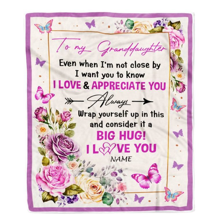 To My Granddaughter Blanket From Grandma It A Big Hug Butterfly Rose, Mother Day Blanket, Personalized Blanket For Mom
