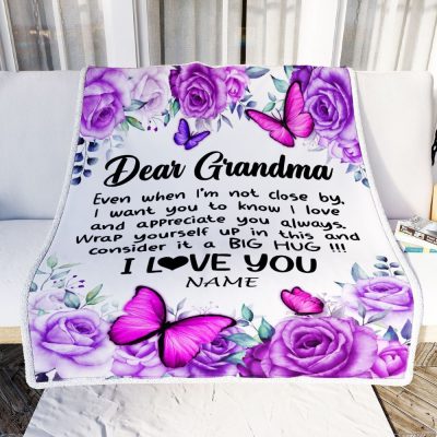 To My Grandma Blanket From Granddaughter Grandson Butterfly Love And Appreciate, Mother Day Blanket, Personalized Blanket For Mom